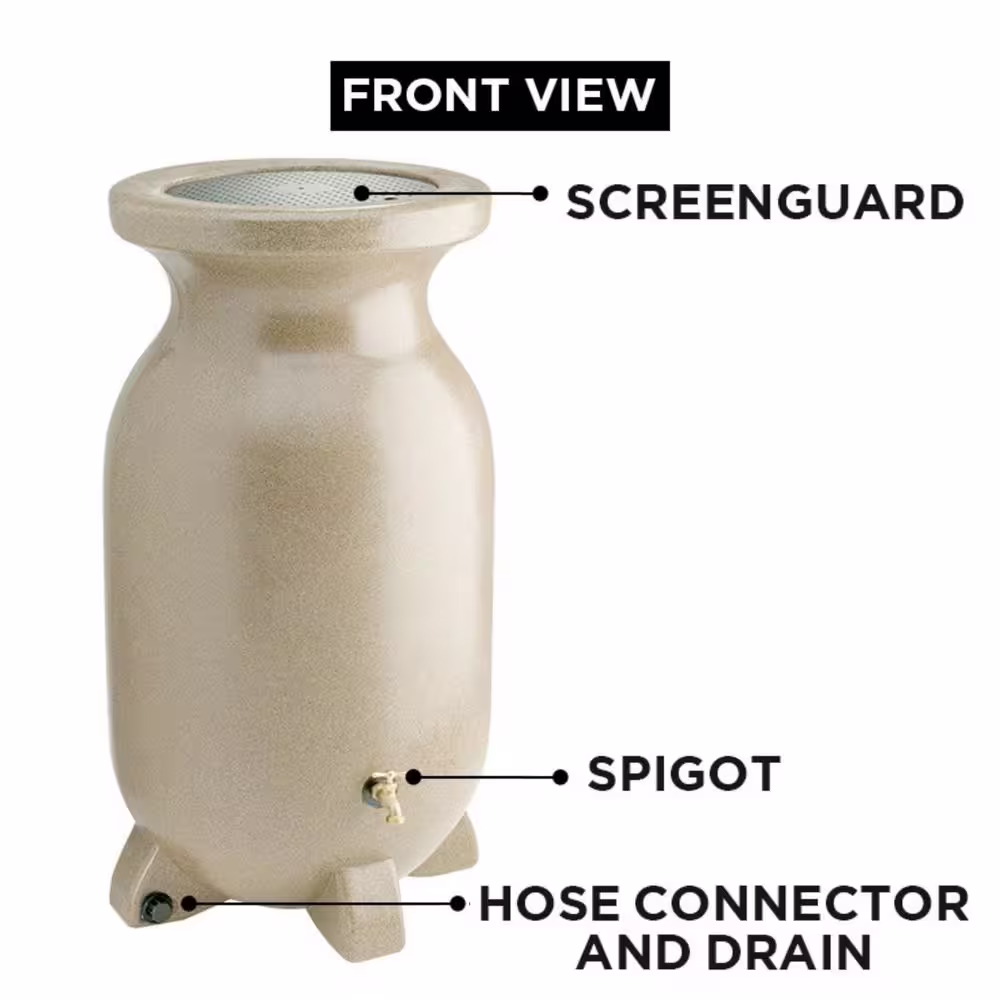 Koolatron Koolscapes Stone-Look Rain Barrel 75 Gal. (285L) Beige, Eco-Friendly Gardening, Water Conservation