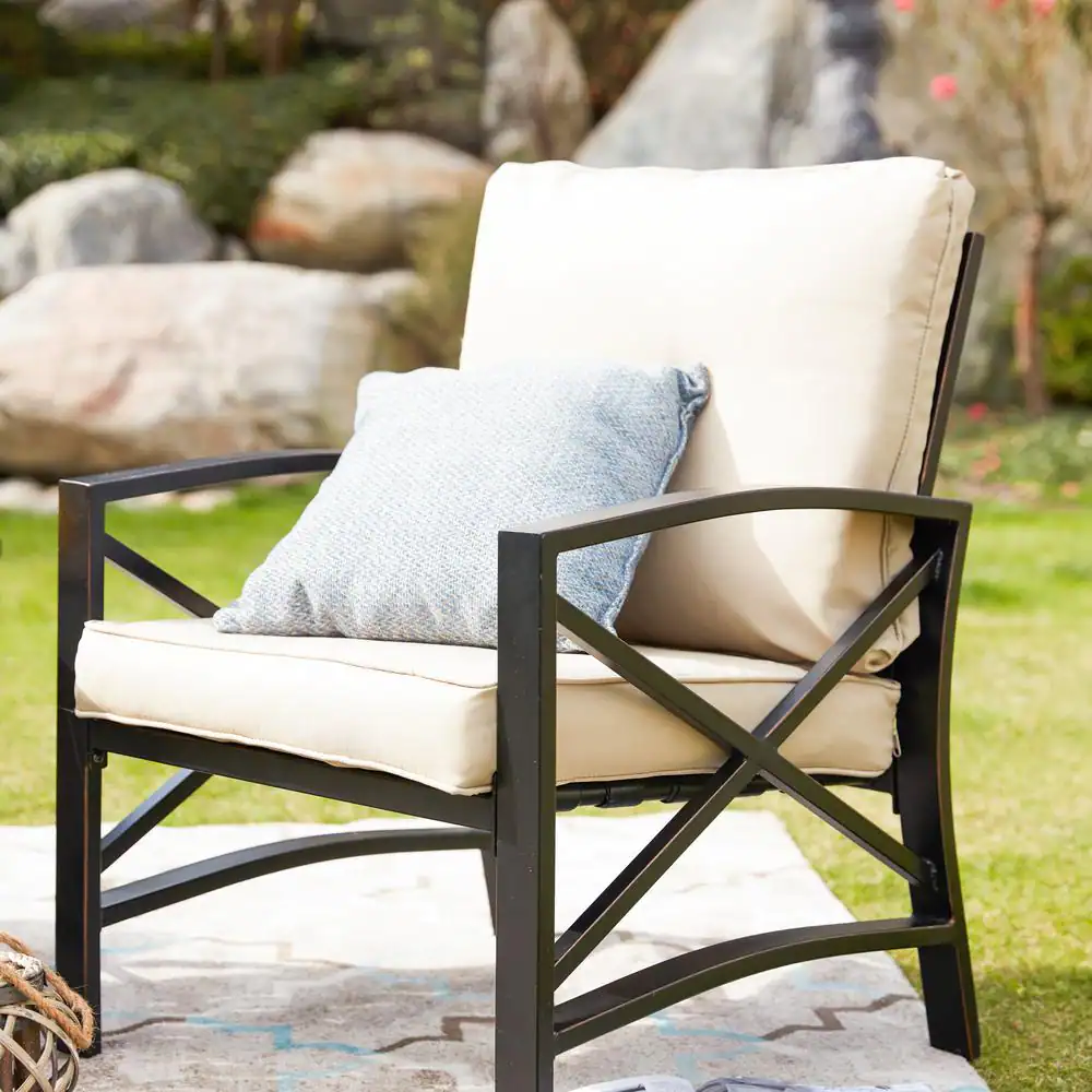 Patio Festival 3-Piece Metal Patio Deep Seating Set with Beige Cushions