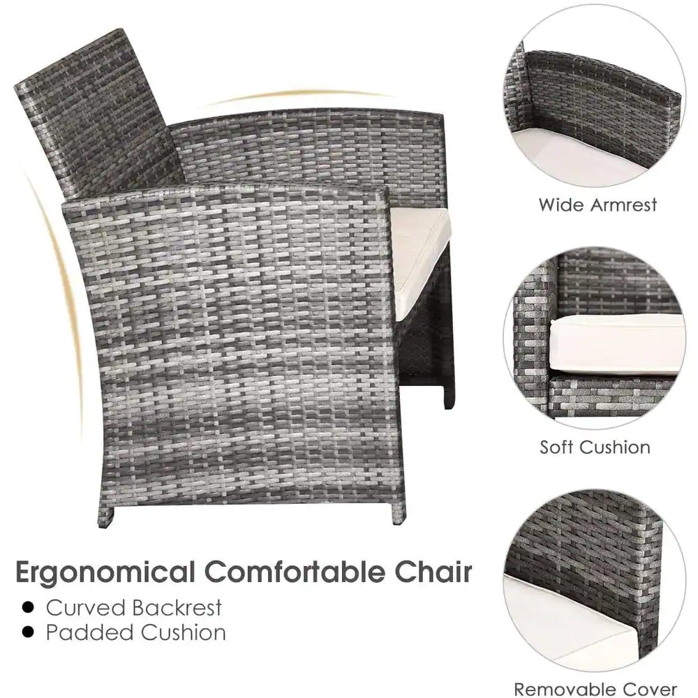 Costway Mix Gray 4-Piece Rattan Wicker Patio Conversation Set with Beige White Cushions Garden Lawn Furniture