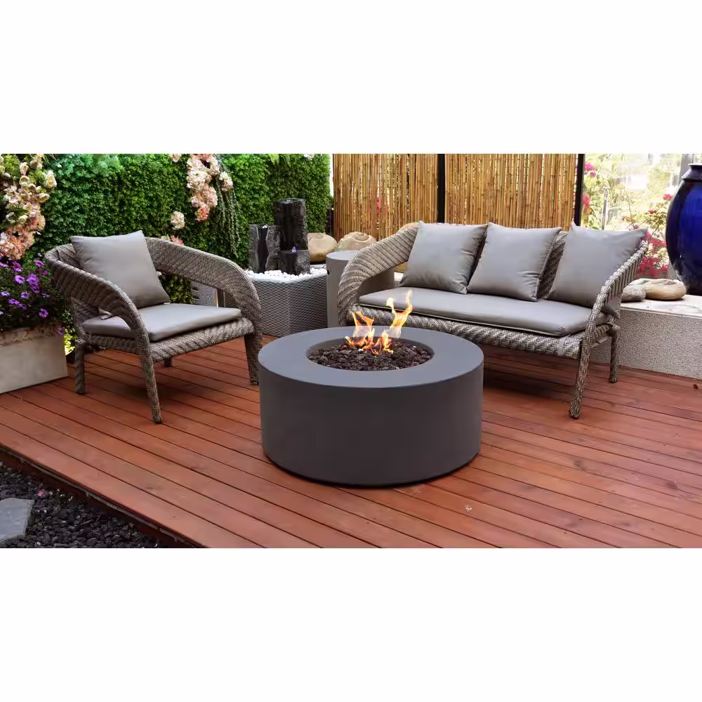 Modeno Venice 34 in. Dia Round Concrete Natural Gas Fire Table in Dark Gray