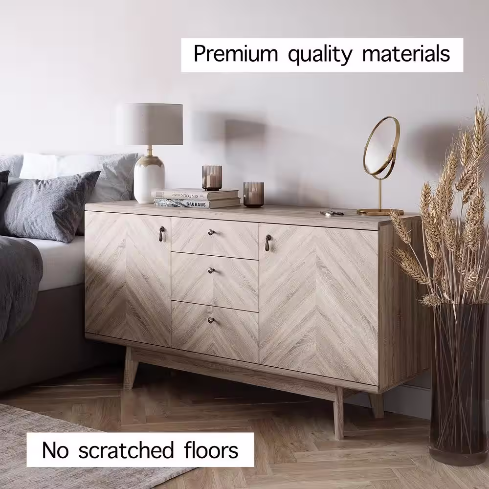 None Scandi Beige Herringbone style Sideboard with 3-Drawers