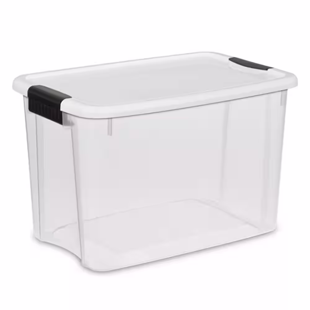 Sterilite 30 qt. Clear Plastic Stackable Storage Bin w/White Latch Lid, (24-Pack)