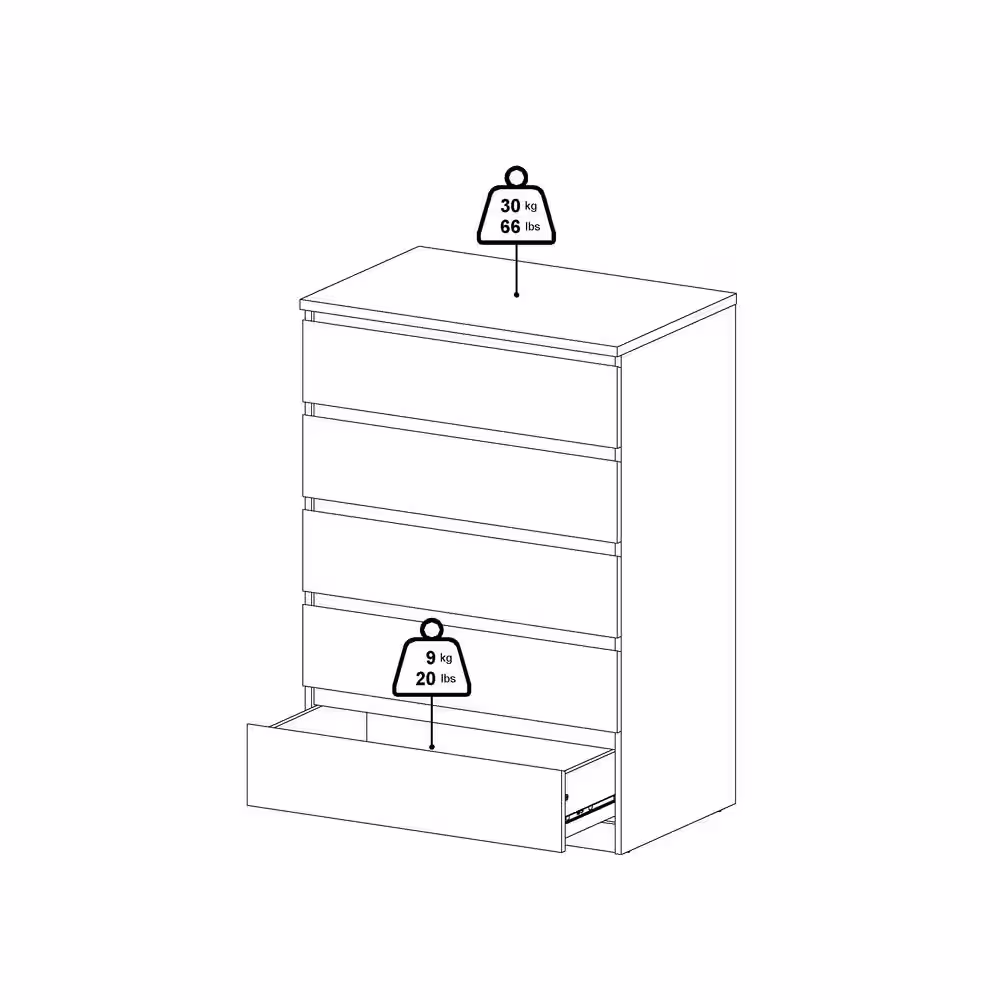 Tvilum Scottsdale 5-Drawer White High Gloss Chest of Drawers 43.82 in. H x 30.31 in. W x 19.69 in. D