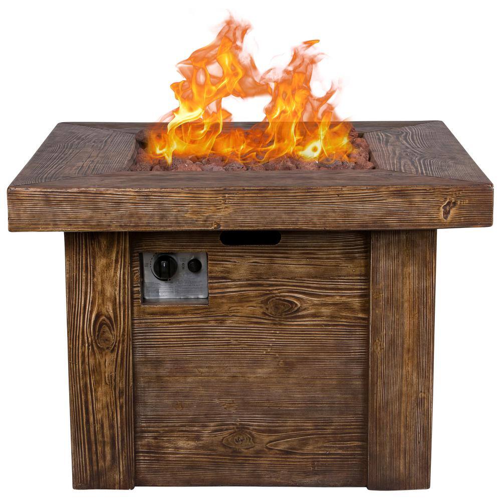 Shine Company Merida Square Outdoor Propane Gas Brown Fire Pit Table with Lava Rock, 34.5 in. Long