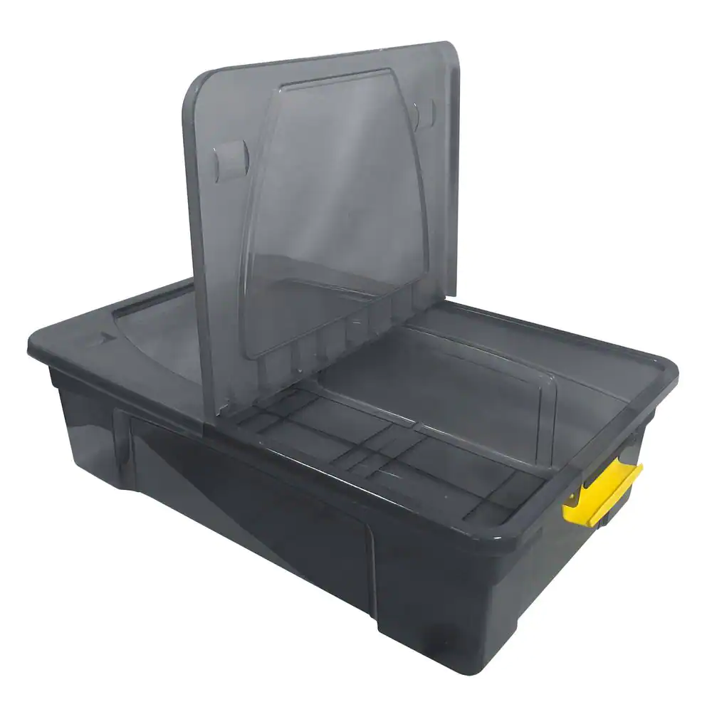Modern Homes 7.4 Gal. Storage Box Translucent in Grey Bin with Yellow Handles with cover