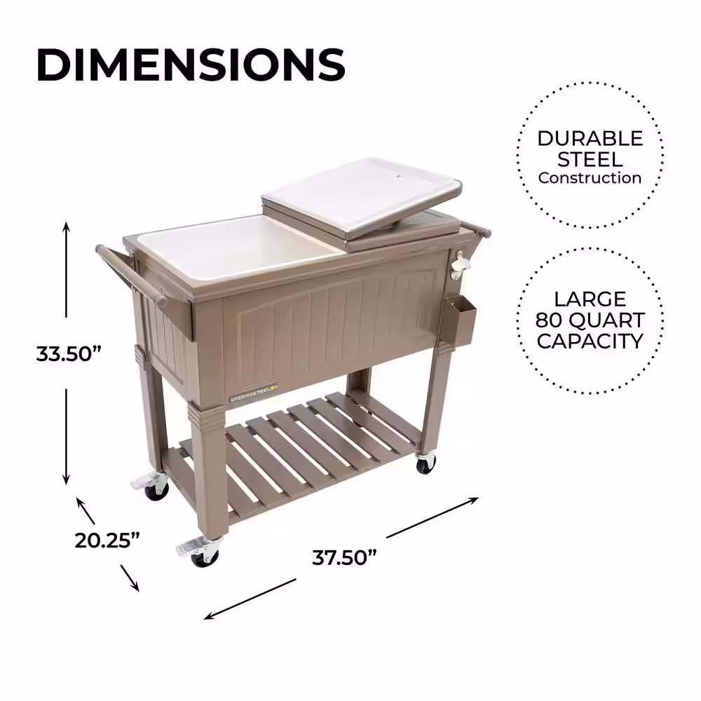 PERMASTEEL 80 qt. Taupe Antique Furniture Style Rolling Patio Cooler