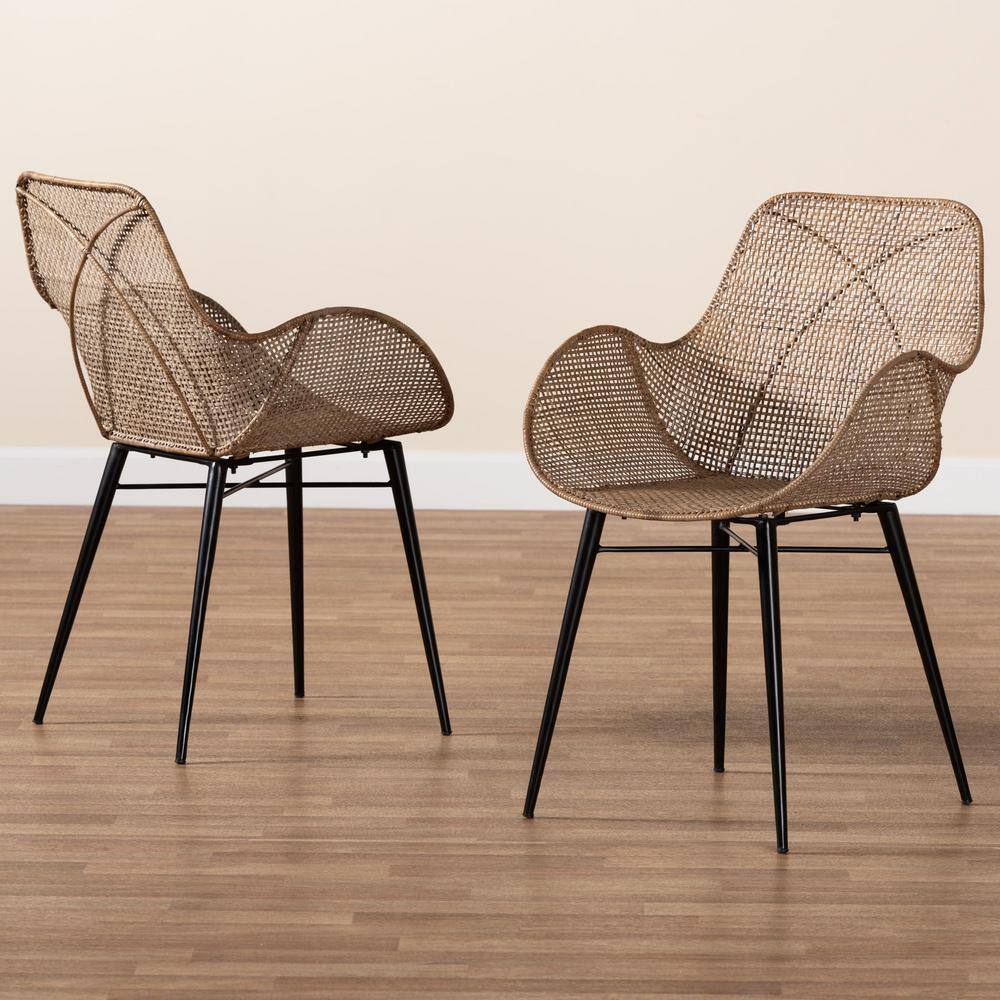 None Ballerina Greywashed Rattan and Black Dining Chair (Set of 2)