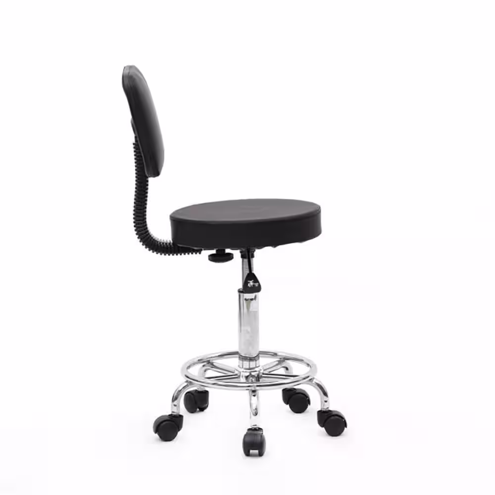 None Black PU Leather Seat Adjustable Hydraulic Swivel Bar Stool with Backrest 37 in. Height