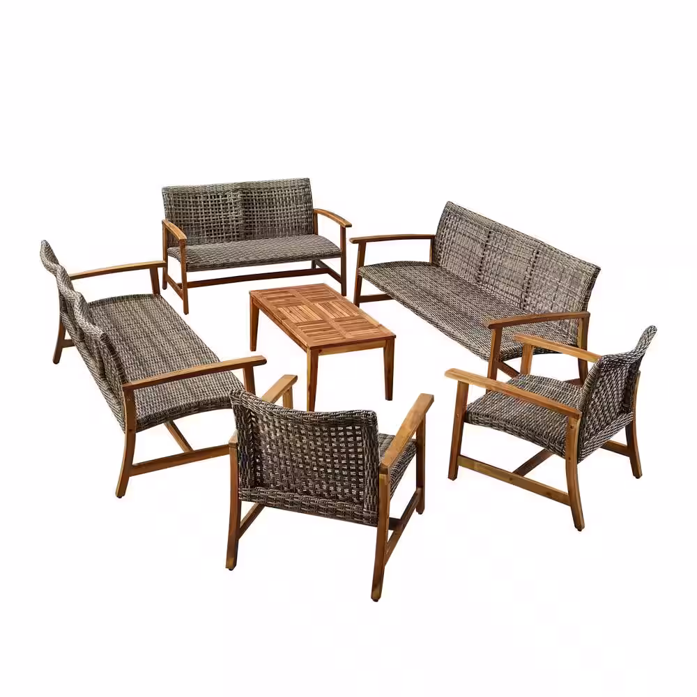 Noble House Hampton Natural 6-Piece Wood Patio Conversation Set