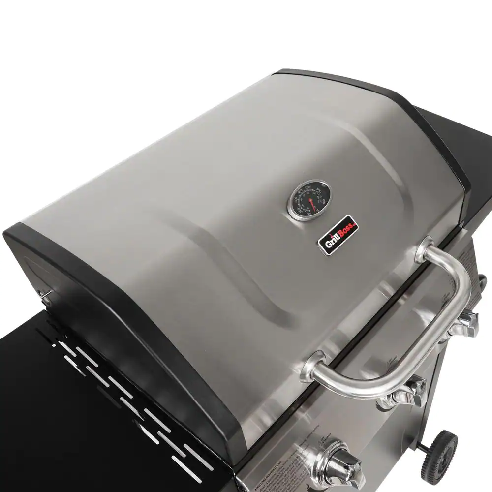 None 3 Burner Gas Grill in Black with Top Cover and Shelves Stainless Steel, 2 Number of Side Burners