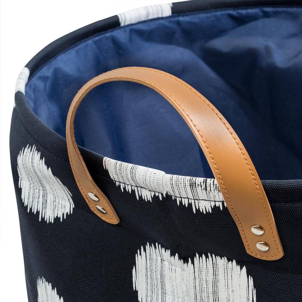 Honey-Can-Do Coastal Collection Navy and Grey Dot Canvas Laundry Basket
