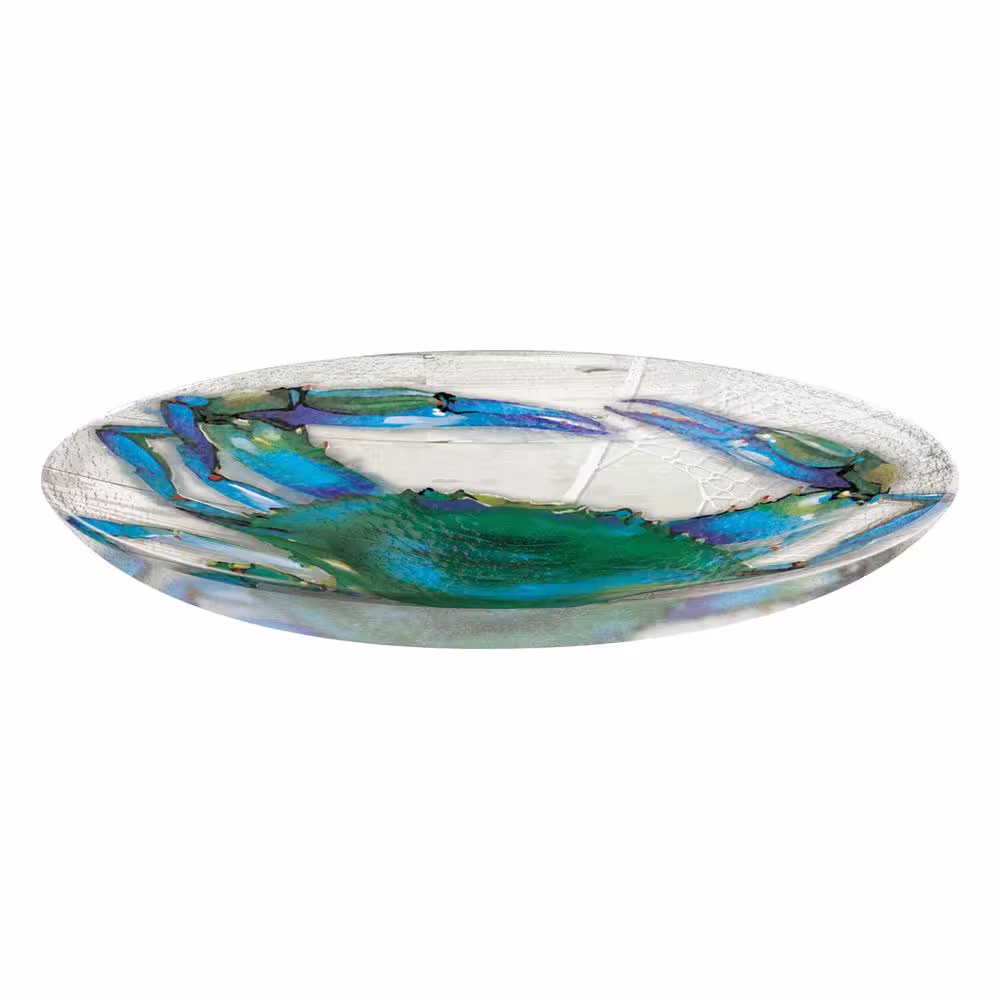 Evergreen Blue Crab 18 in. Hand Painted Embossed Glass Bird Bath