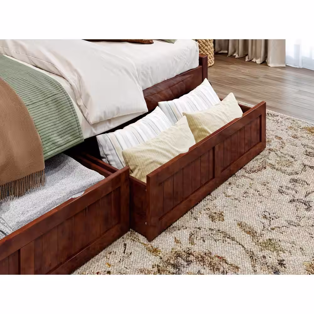 None Cambridge Walnut Twin Solid Wood Daybed with Set of 2-Bed Drawers