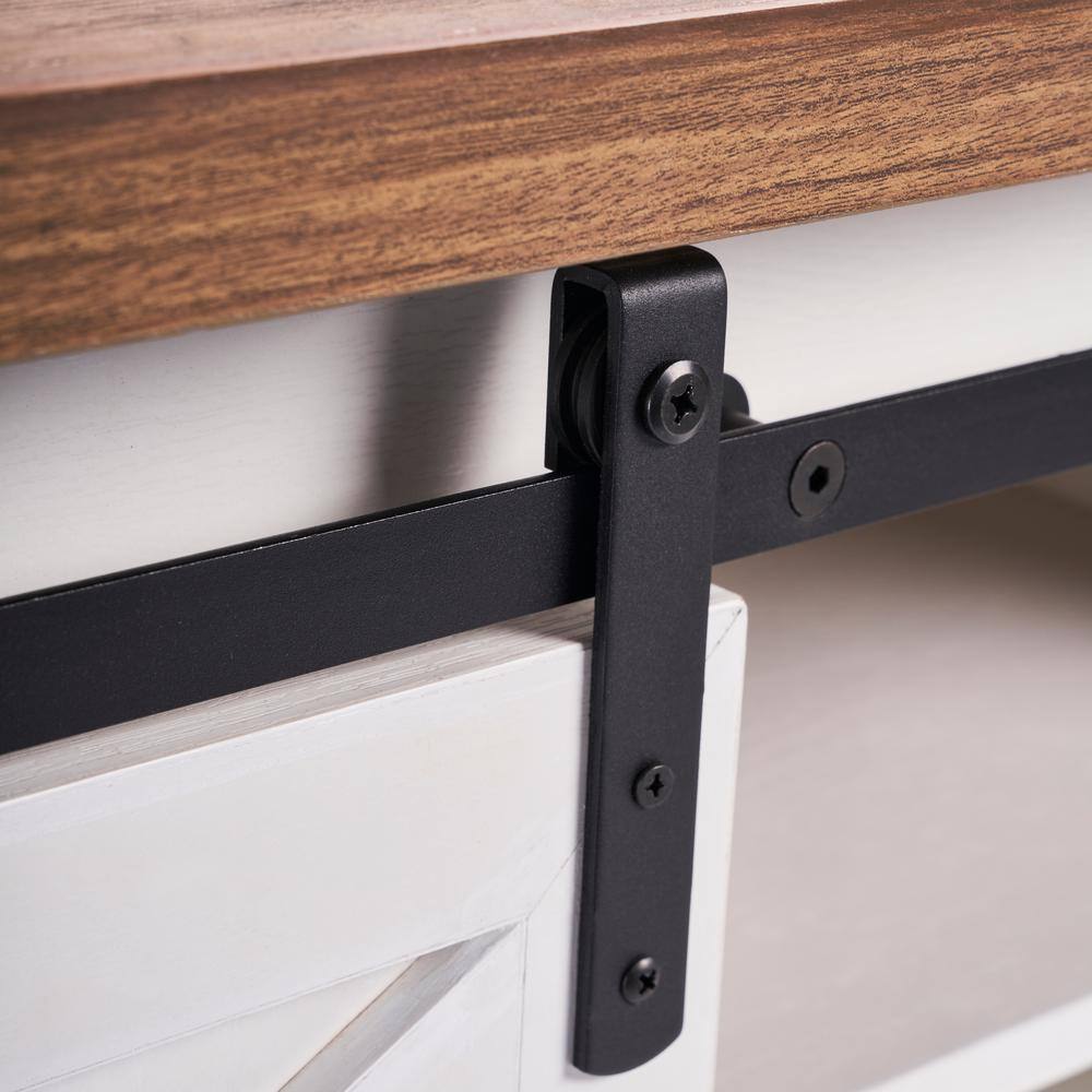 Clihome 47 Inch Modern Farmhouse Light Brown Shoe Storage Bench Entryway Bench with Sliding X Barn Door