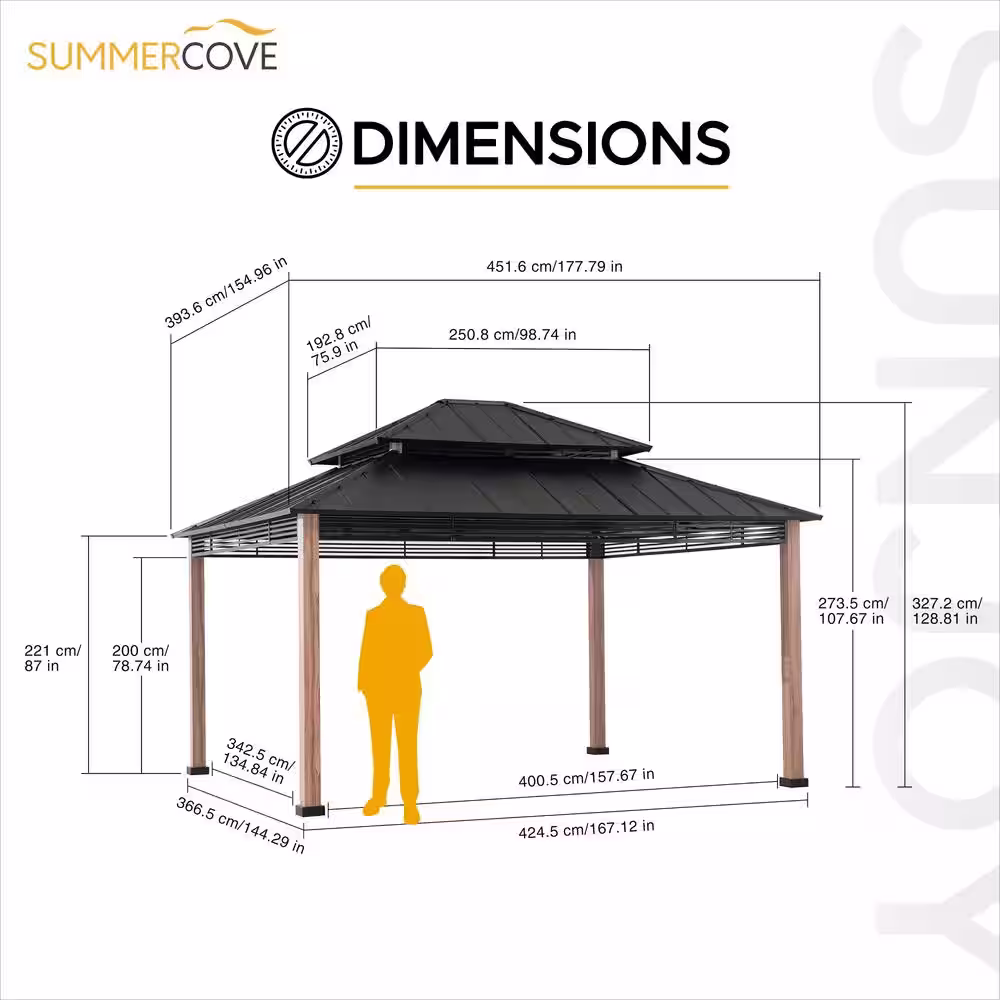 Sunjoy SummerCove Roberts 13 ft. x 15 ft. Black 2-Tier Hardtop Gazebo