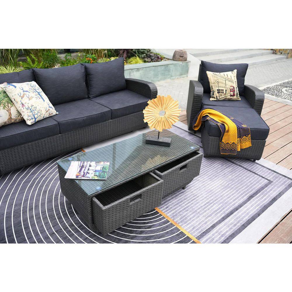 DIRECT WICKER Strathmere Black 5-Piece Wicker Patio Conversation Set with Black Cushions