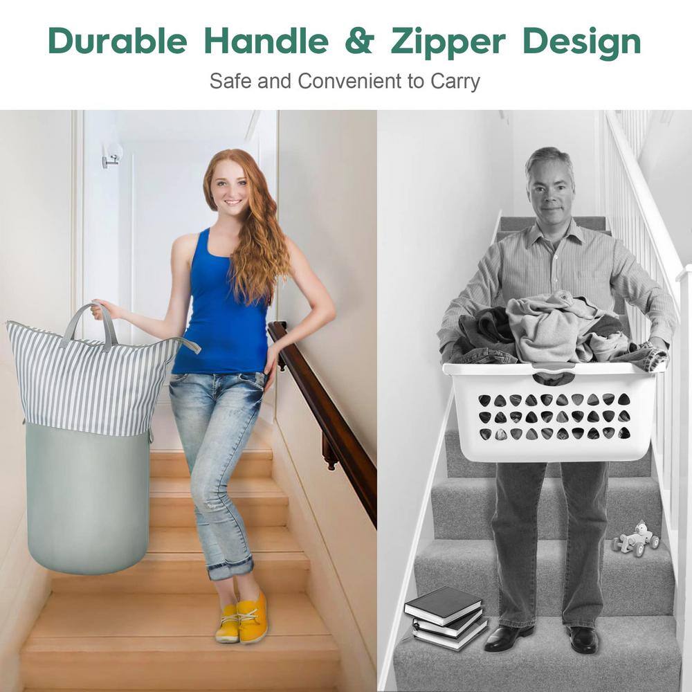 None Gray Fabric Laundry Basket with Zipper and Handles 90 l