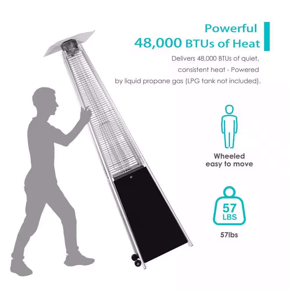 Nuu Garden 48,000 BTU Black Heat-Focusing Propane Gas Patio Heater with Wheels