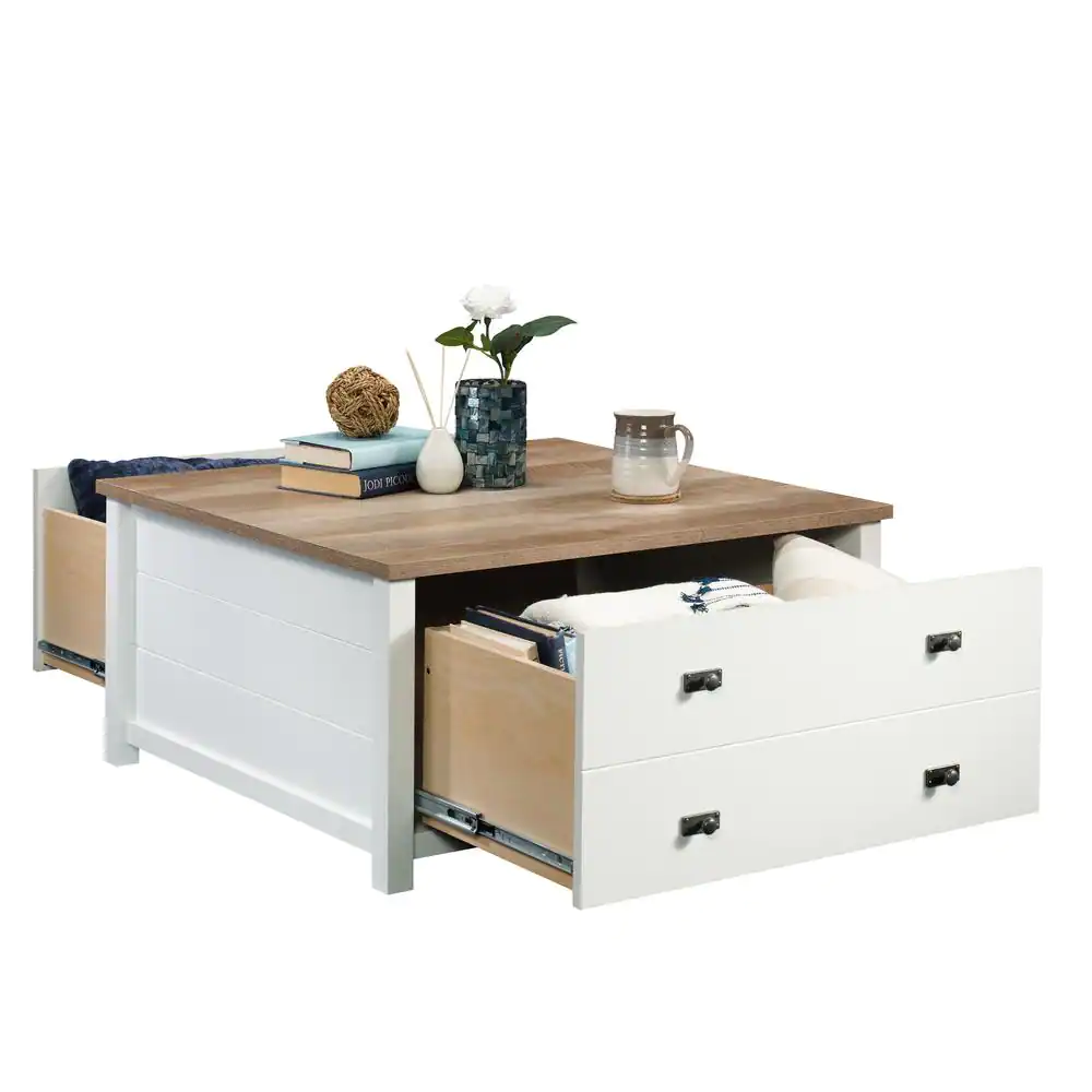SAUDER Cottage Road 32.441 Soft White Square Engineered Wood Coffee Table with Drawers