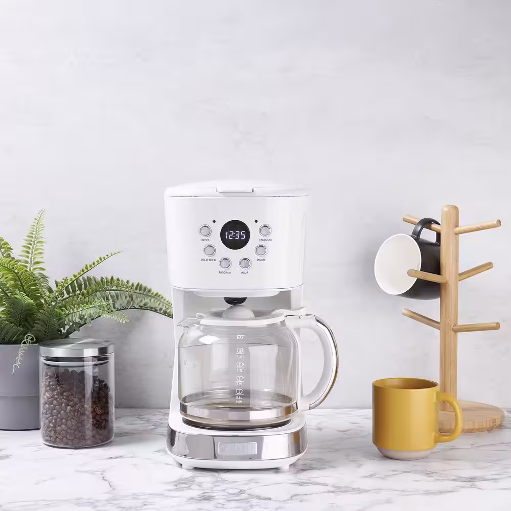 HADEN Heritage 12-Cup Ivory White Retro Style Coffee Maker Programmable with Strength Control and Timer