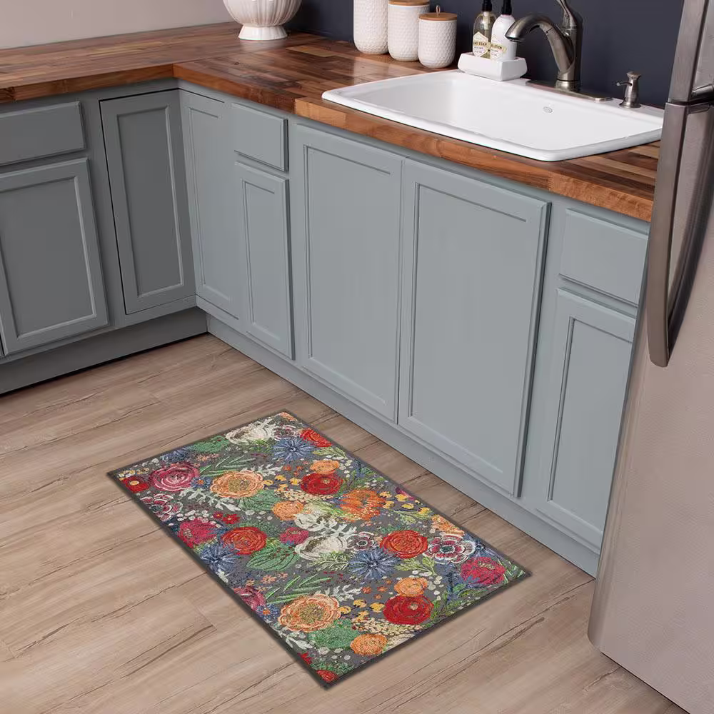StyleWell Flower Swirl 20 in. x 36 in. Tapestry Foam Indoor Kitchen Mat