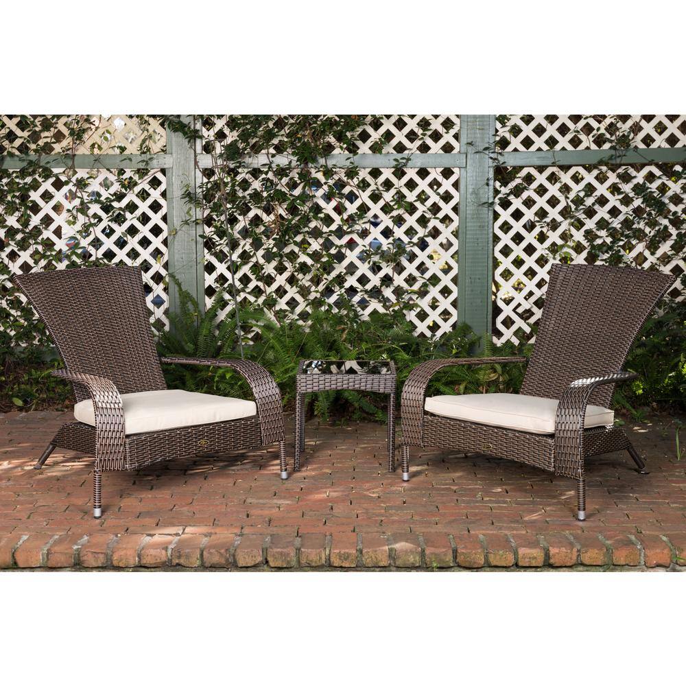 Patio Sense Coconino Mocha 3-Piece Resin Wicker Patio Conversation Set with Polyester Tan Cushions