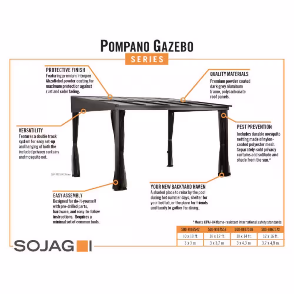 Sojag Pompano 10 ft. x 14 ft. Charcoal Wall Mounted Rustproof Aluminum Framed Gazebo