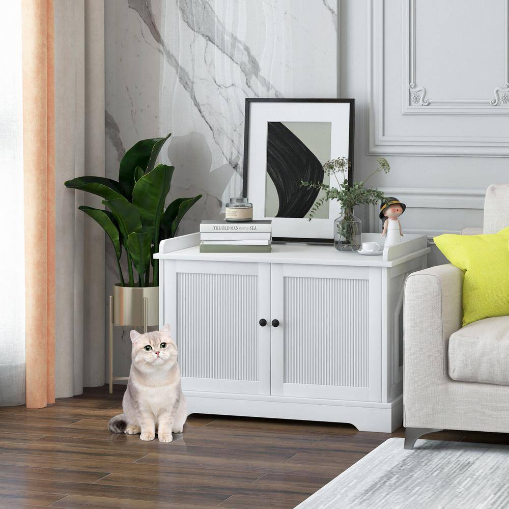 None 29 1/2 in. W x 20 in. White MDF Cat Litter Box Enclosure with Scratch Pad