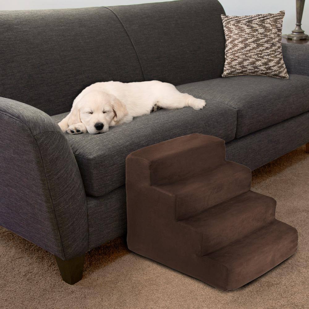 Pet Trex Brown High Density Foam Pet Stairs - 4 Steps with Machine Washable Furniture Cover and Nonslip Bottom