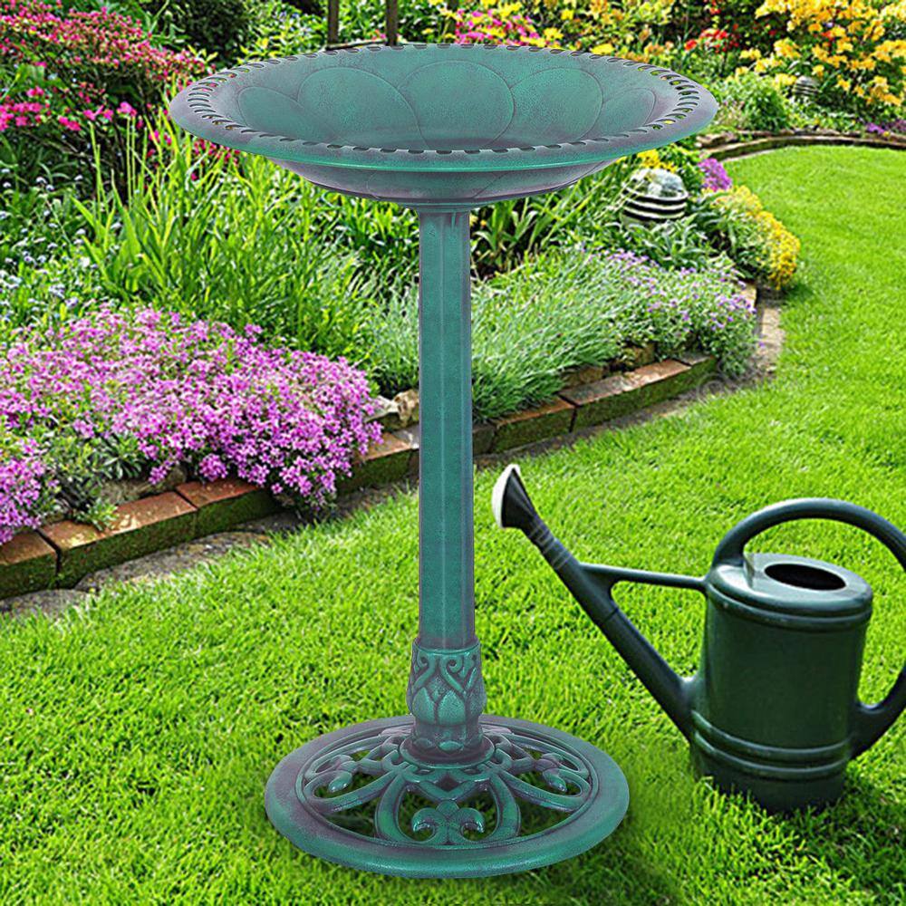 None Green Weather Resin Pedestal Birdbath