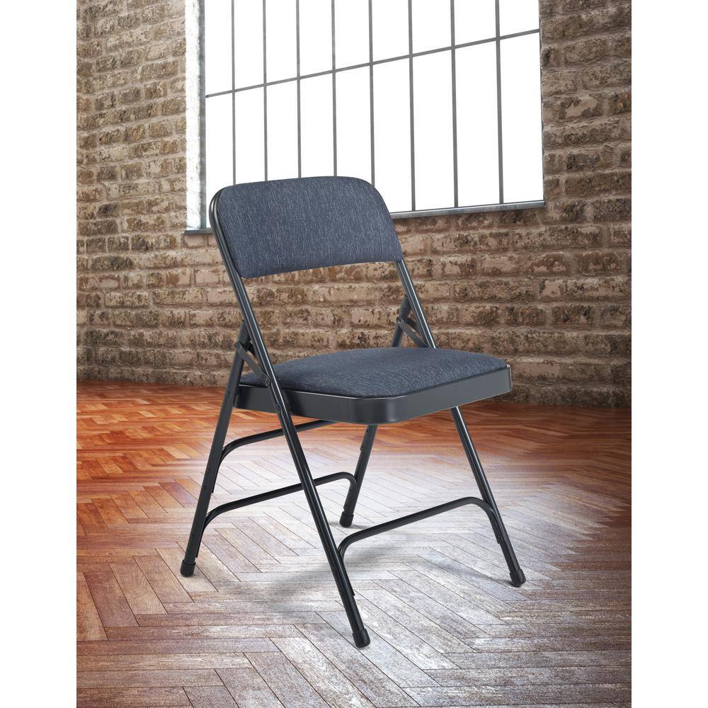 National Public Seating Blue Fabric Padded Seat Stackable Folding Chair (Set of 4)