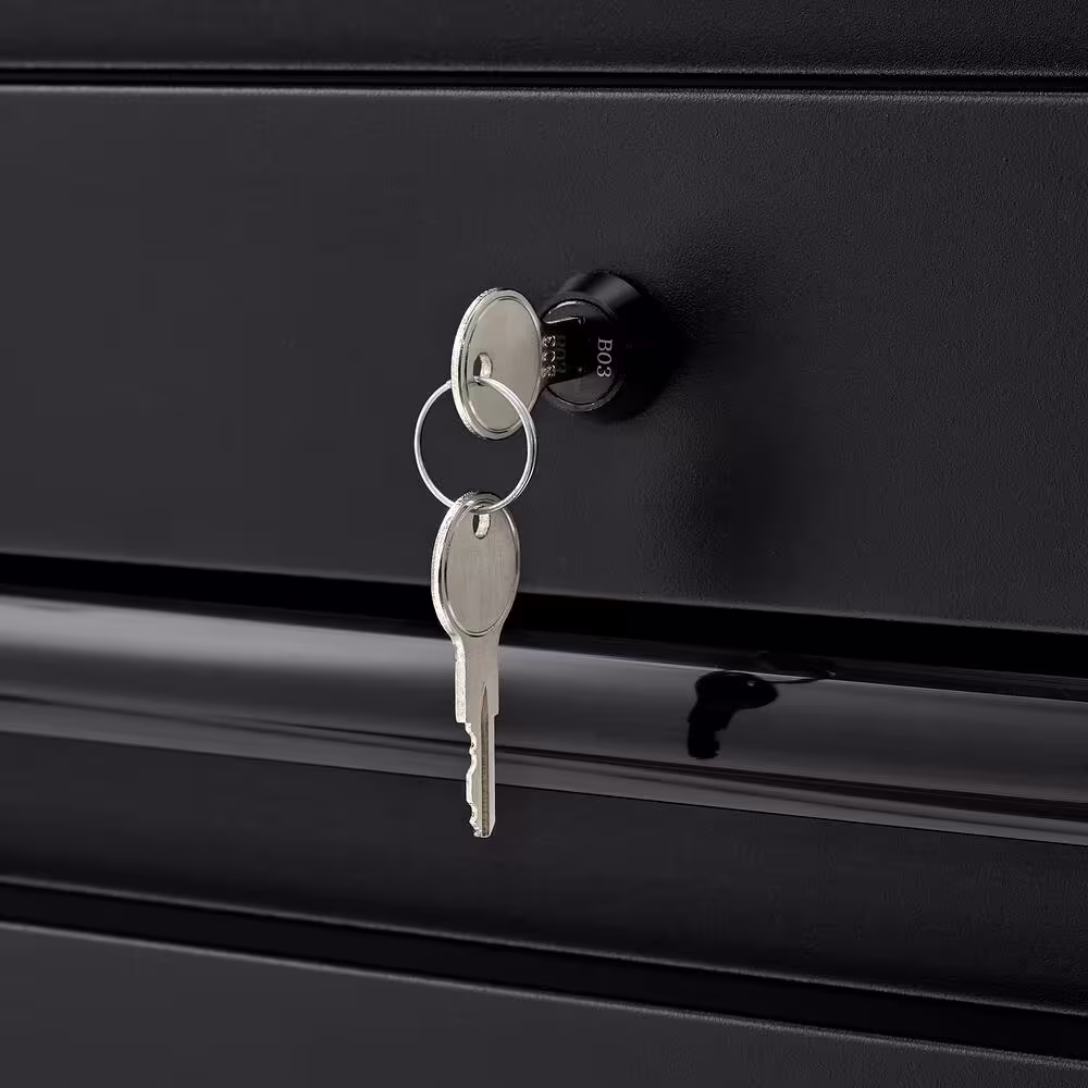 Husky Extra Wide Heavy Duty Welded 18-Gauge Steel 5-Drawer Garage Base Cabinet in Black (32 in. W x 33 in. H x 21.5 in. D)