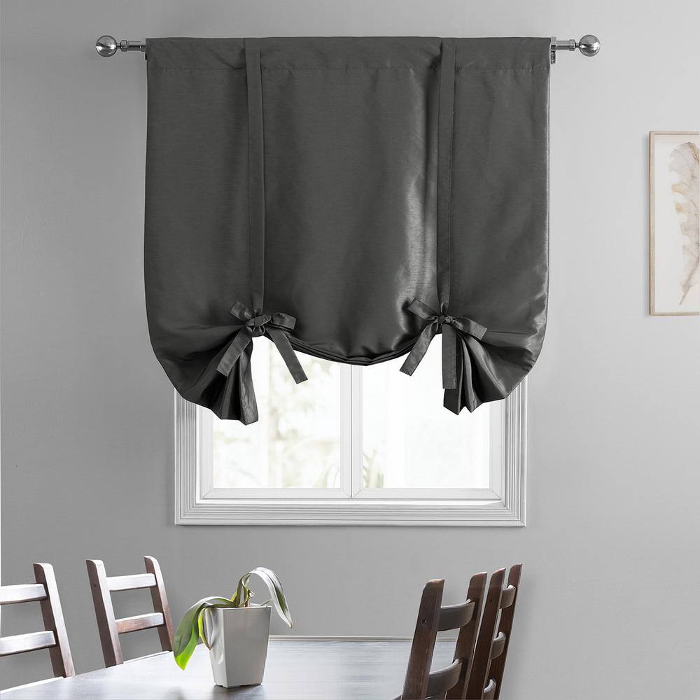 Exclusive Fabrics & Furnishings Arrowhead Grey Textured Faux Dupioni Silk 46in. W x 63in. L Room Darkening Rod Pocket Tie-Up Window Shade (1 Panel)