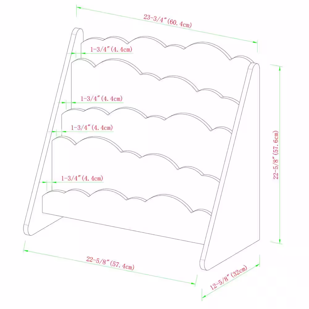Welwick Designs 23.75 in. W White Wood 4-Shelf Modern Clouds Youth Book Rack