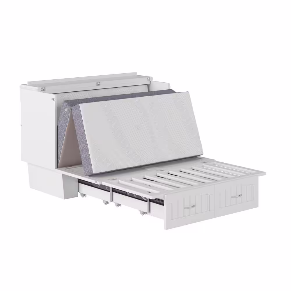 None Nantucket White Murphy Bed Chest with Full Mattress