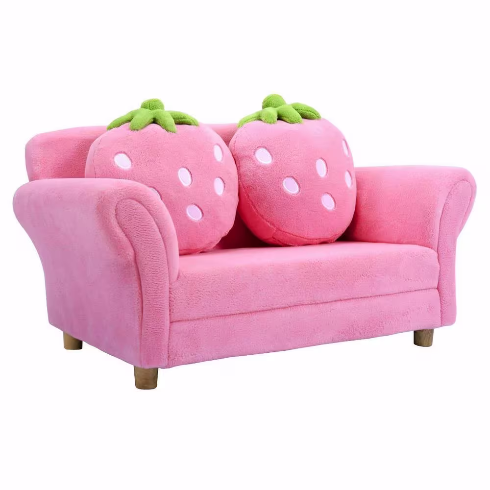 Boyel Living Pink Kids Strawberry Armrest Chair Sofa with Cushions