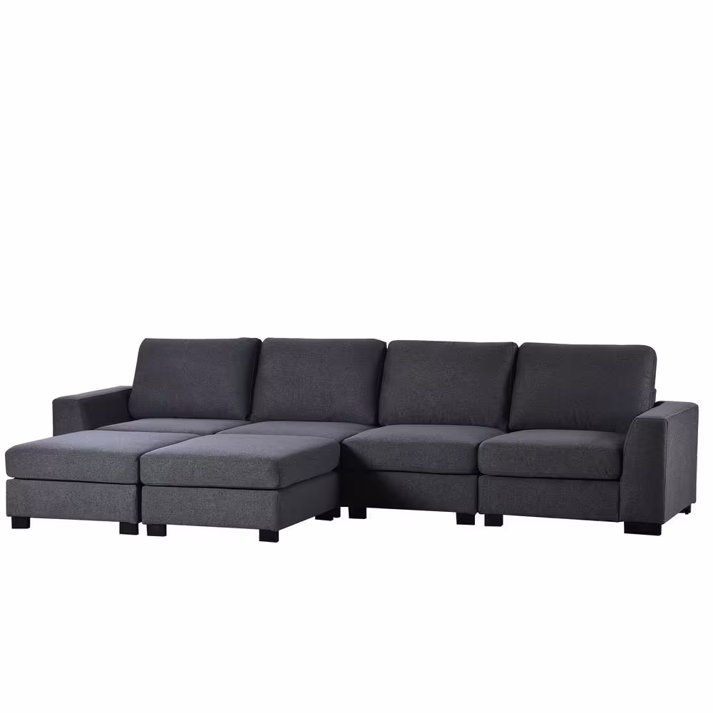 Harper & Bright Designs 130.7 in. W Square Arm 3-Piece Polyester U-Shaped Modern Sectional Sofa in Gray