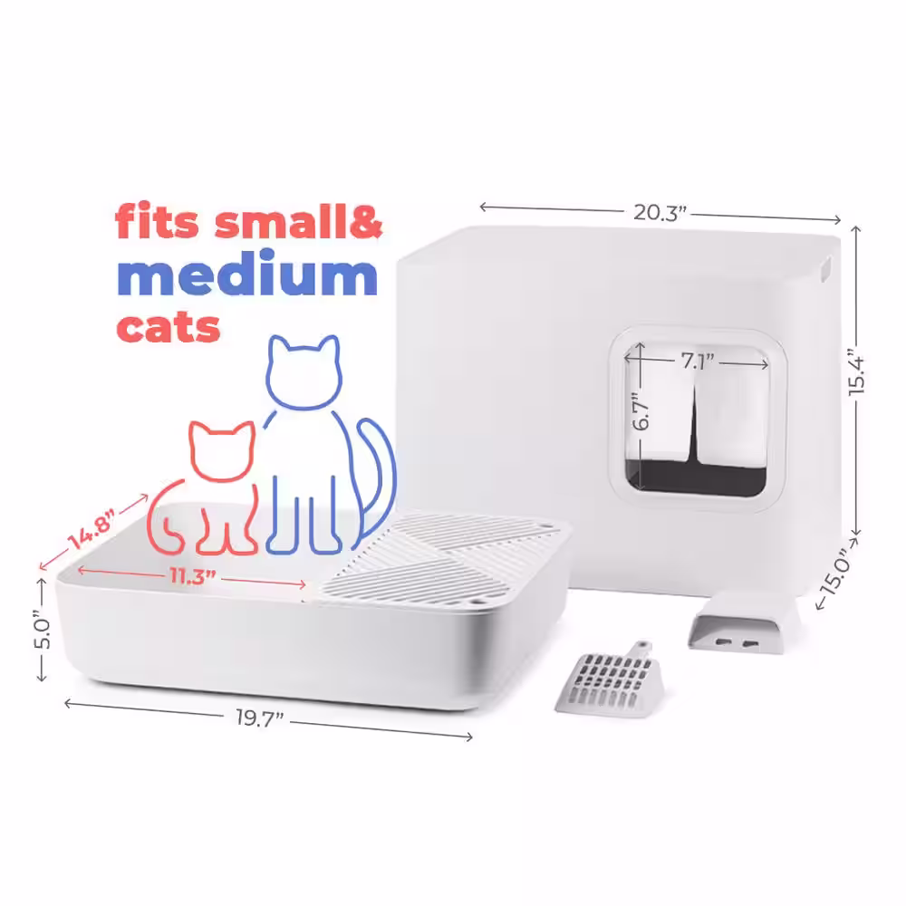 None Loo 19.7 in. W x 15.3 in. H Aspen White Plastic Enclosed Cat Litter Box with Scoop