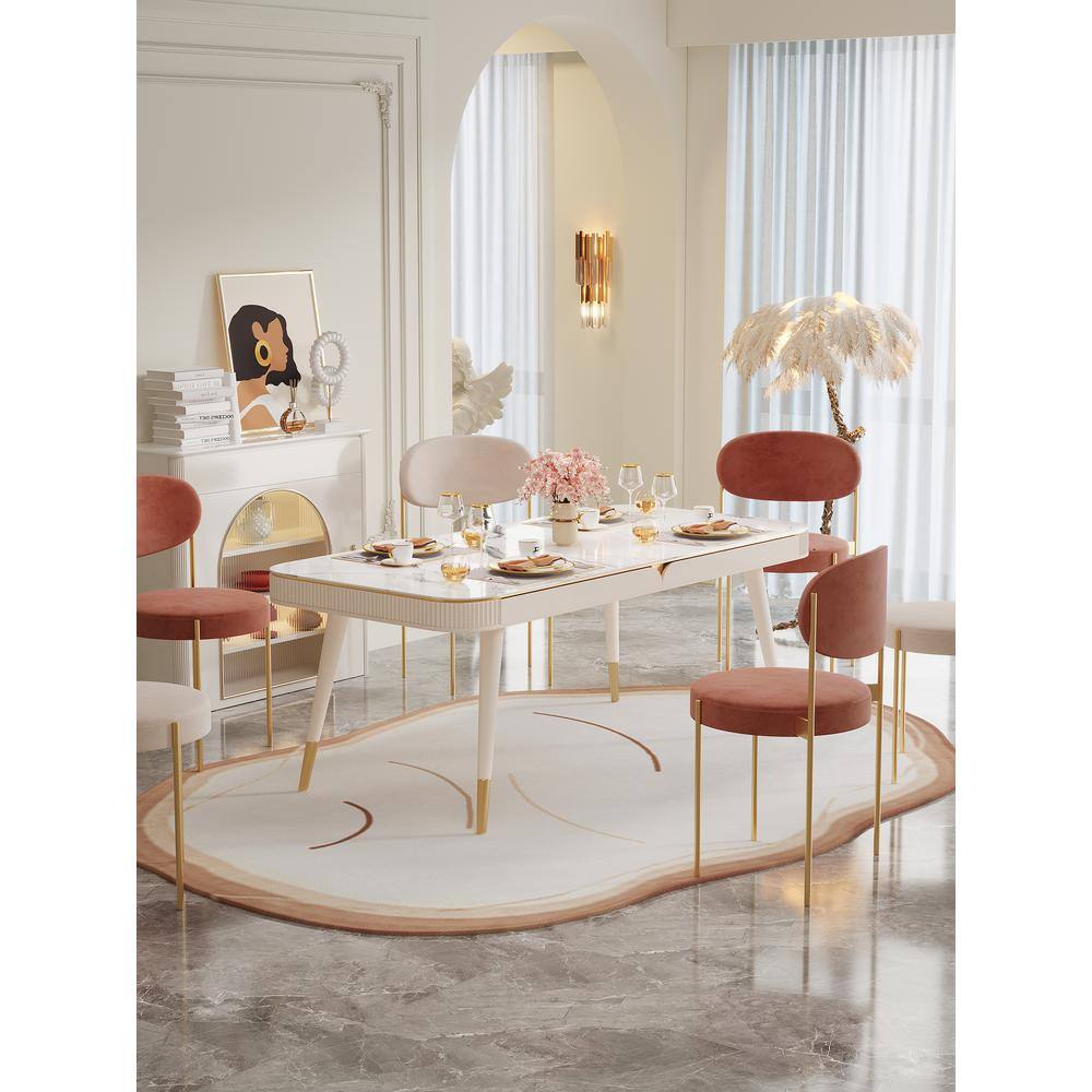 JASIWAY 63 in. Rectangle Beige Sintered Stone Top Dining Table with Solid Wood Legs (Seats 6)