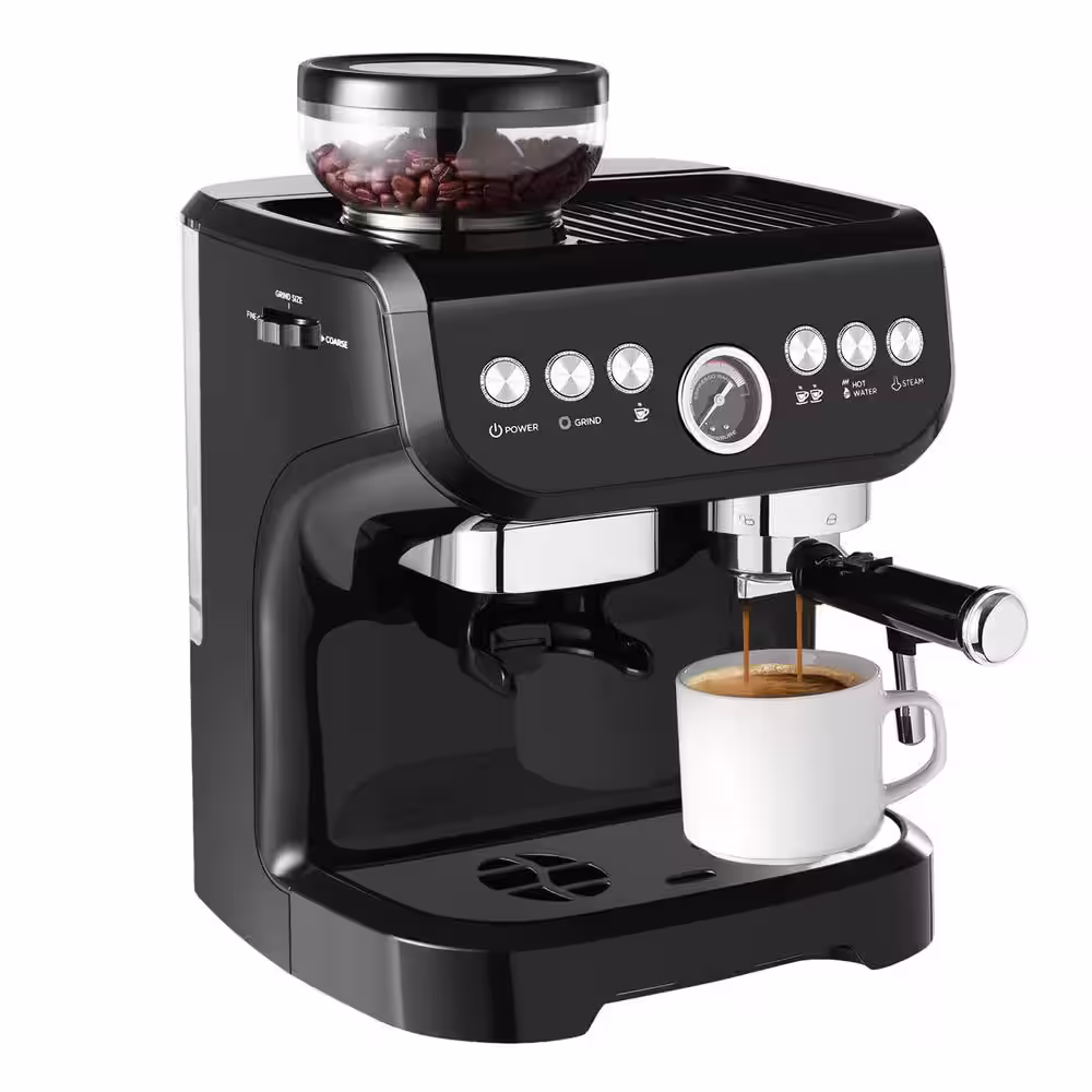 None 10 Cup Black Drip Espresso Machine Coffee Maker with Build in grinder, Automatic off, Milk Froth