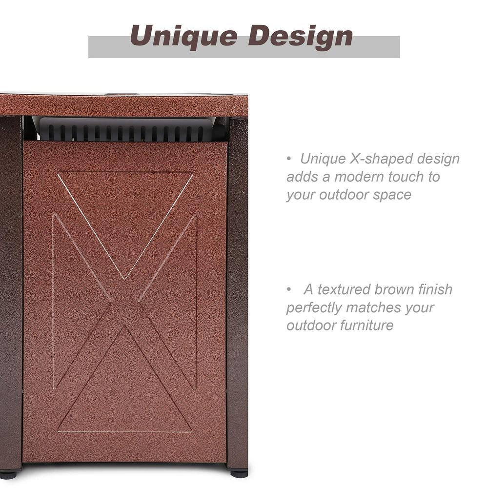 None 28 in. 50000 BTU Outdoor Square Metal Brown Texture Propane Gas Fire Pits Table with Lid & Lava Rock