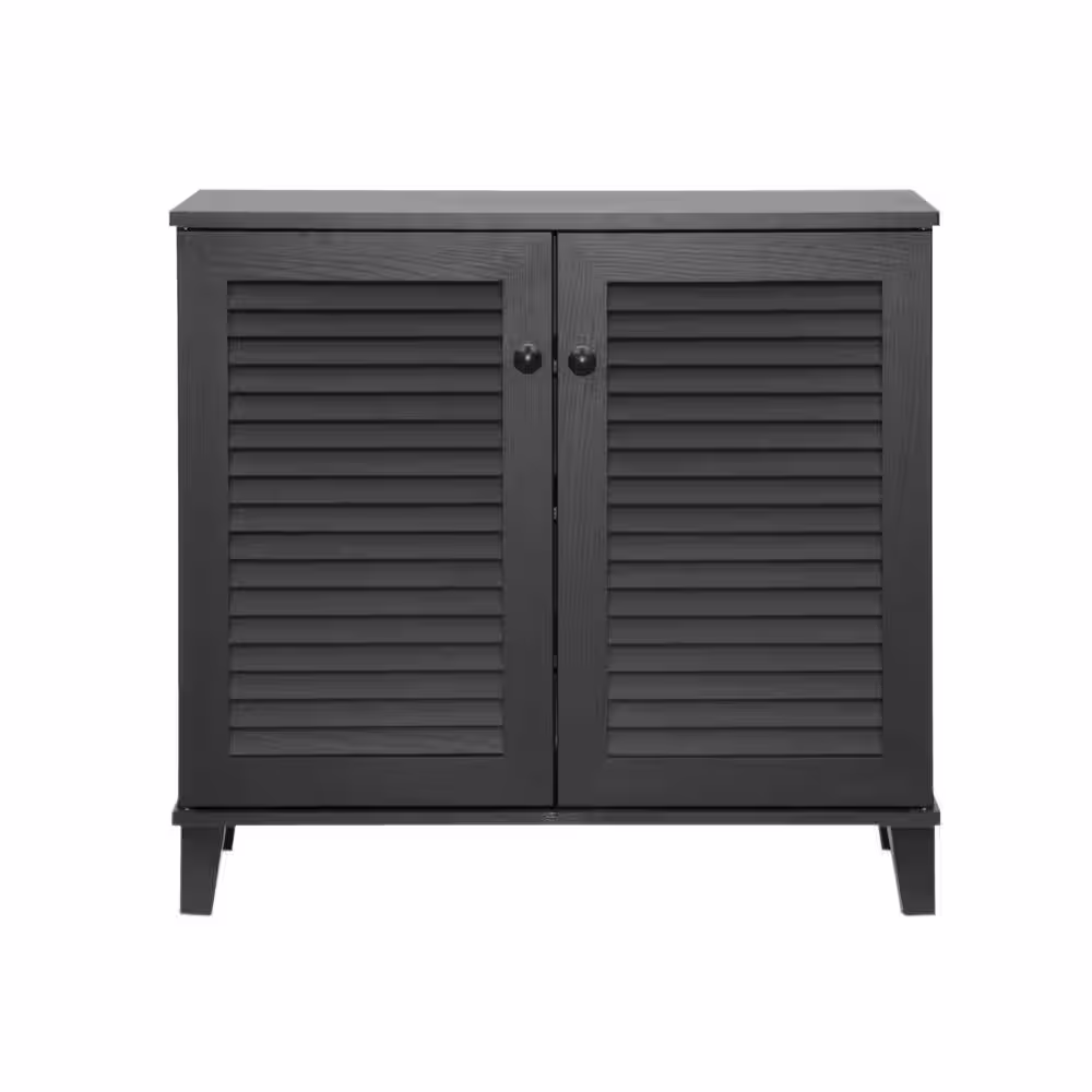 Baxton Studio 27.5 in. H x 29.63 in. W Brown Wood Shoe Storage Cabinet