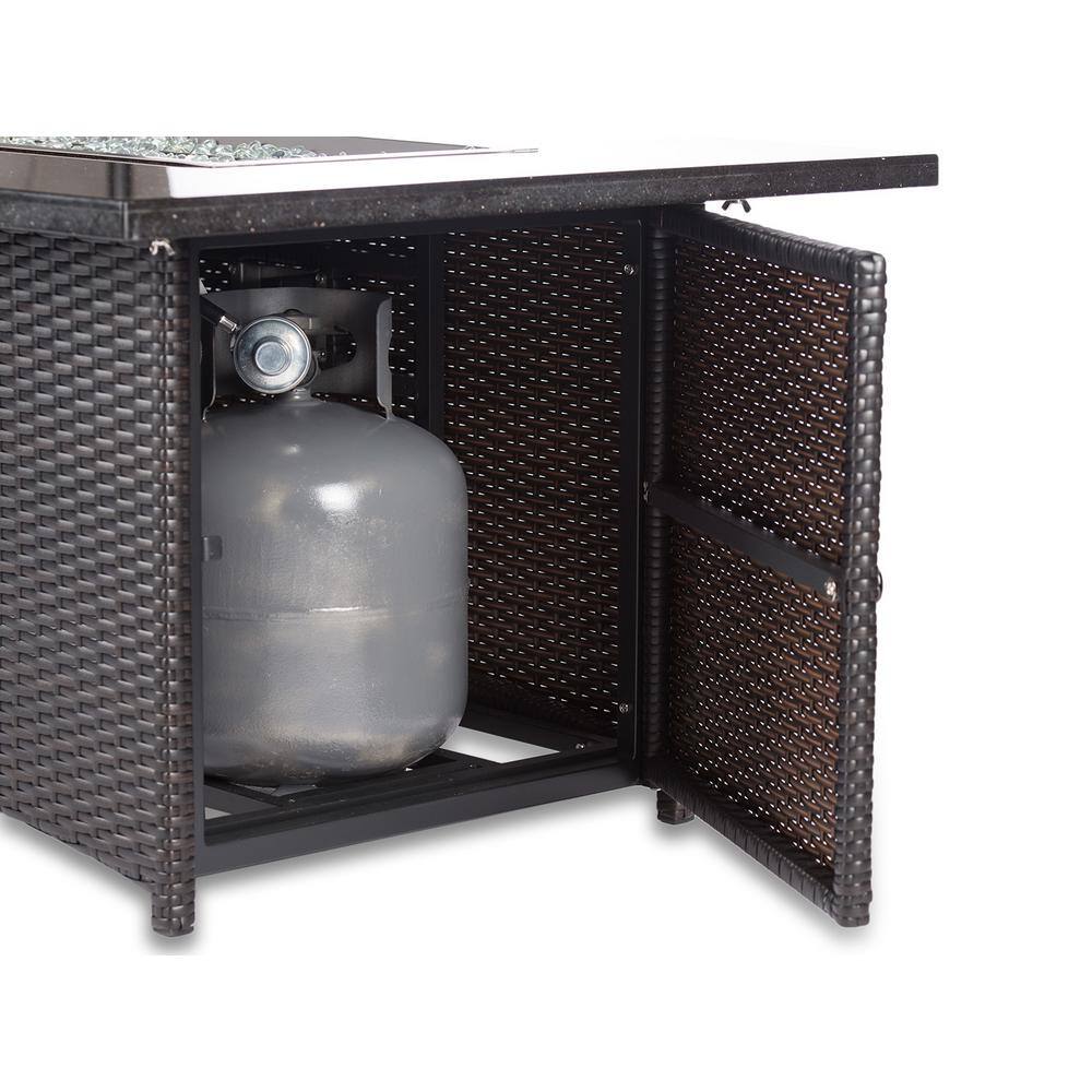 DIRECT WICKER Maxwell 58 in. x 36 in. x 24 in. Rectangle Stainless Steel Propane Fire Pit Table with Cover