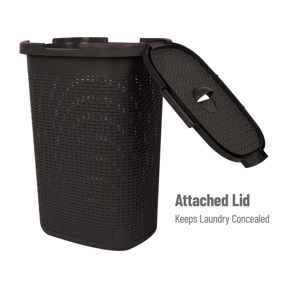 Mind Reader Basket Collection, Plastic Slim Laundry Hamper, 60 Liter (15kg/33lbs) Capacity, Attached Hinged Lid, Set of 2, Brown