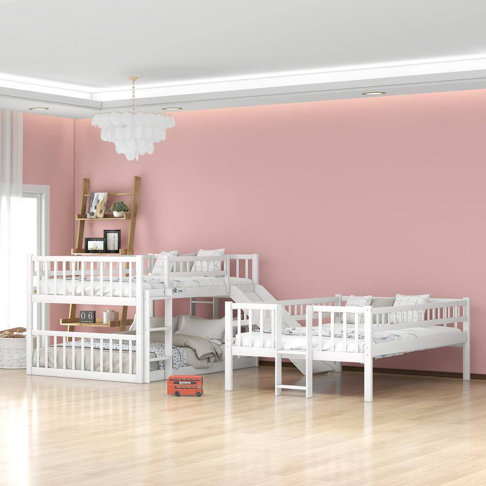 Qualler White Full Over Full Over Full Triple Bunk Bed with Slide