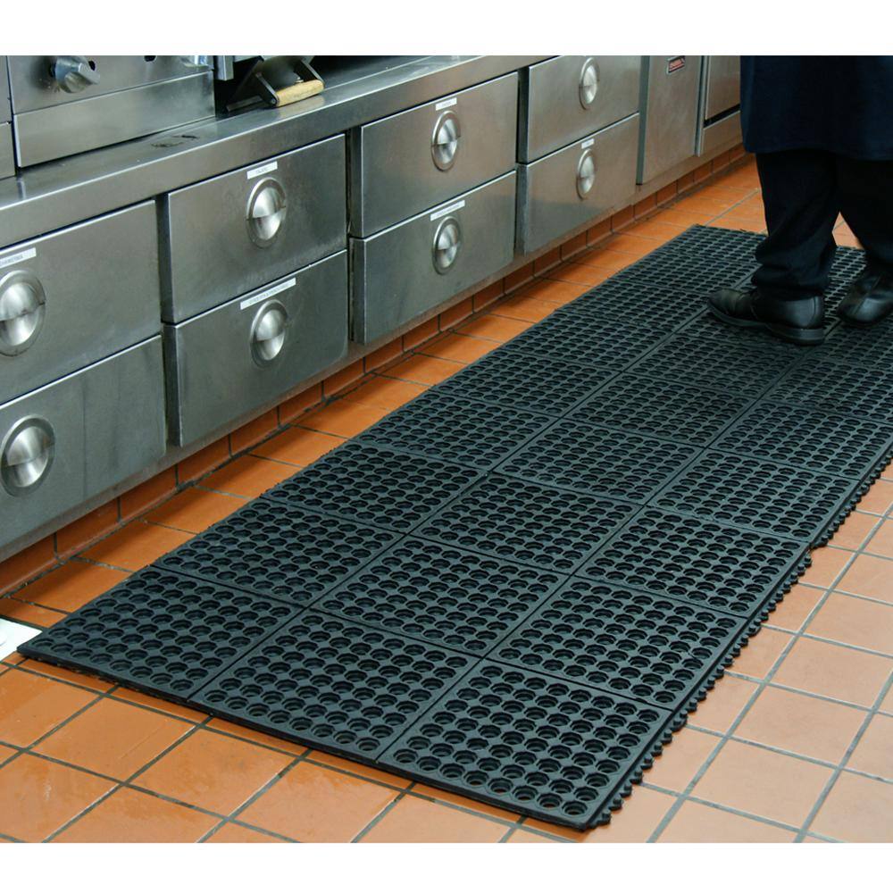 Rubber-Cal Dura-Chef Interlock 5/8 in. x 36 in. x 36 in. Black Kitchen Mat (2-Pack)