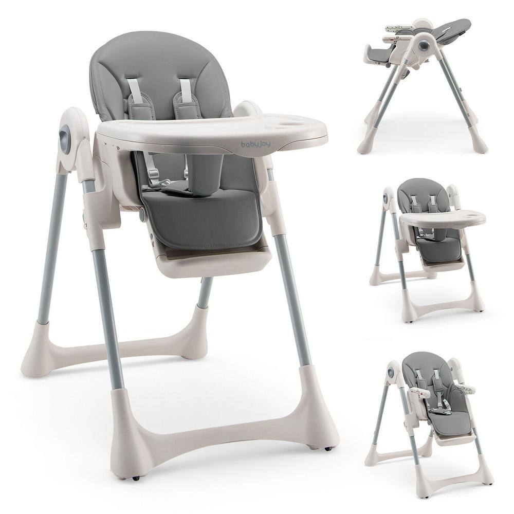 Gymax Gray Baby High Folding Dining Chair with Adjustable Height and Footrest