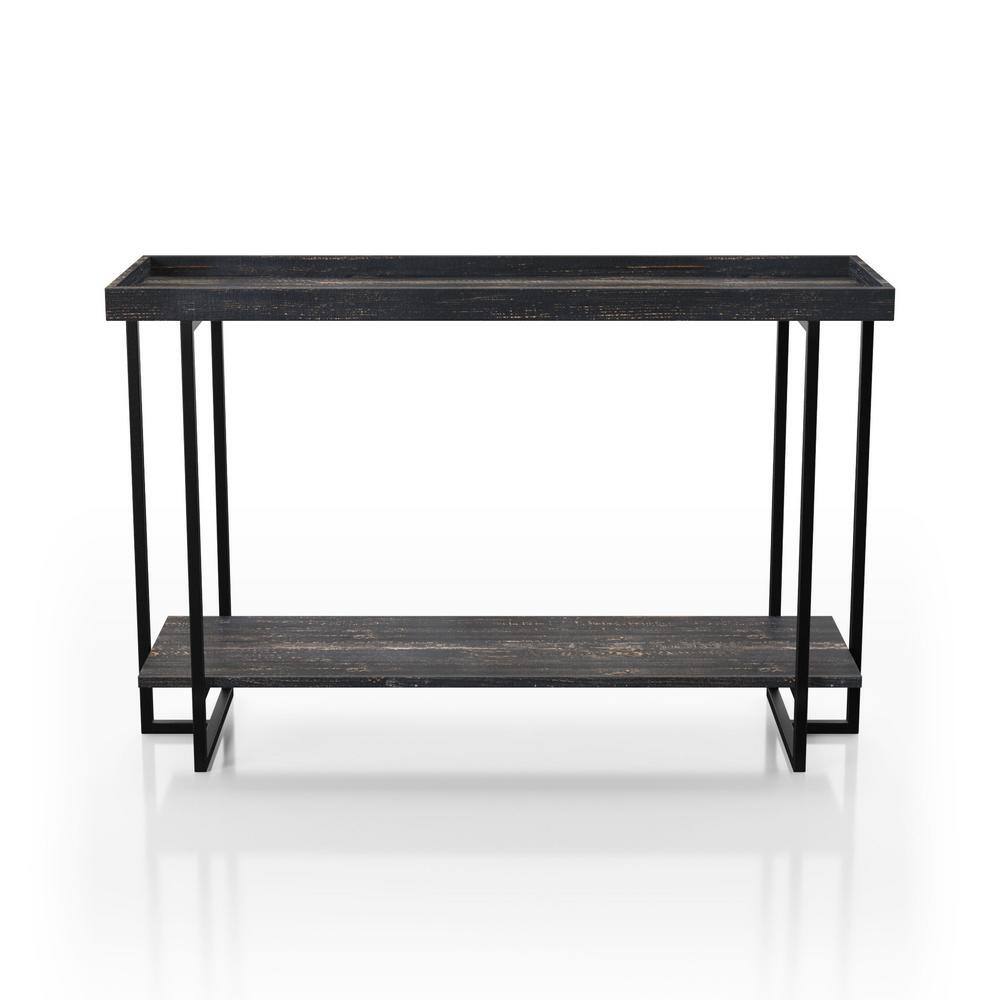 Furniture of America Bonte 48 in. Rustic Black Standard Rectangle Console Table with Shelf