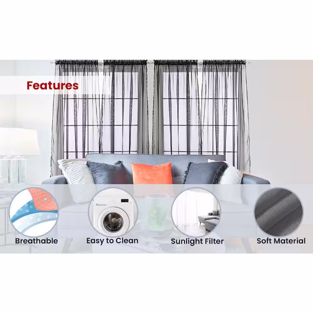 J&V TEXTILES Solid Sage 55 in. W x 84 in. L Rod Pocket Sheer Window Curtain Panel (Set of 4)