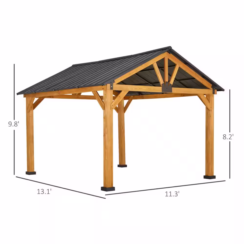 Outsunny 11 ft. x 13 ft. Natural Fir Wood Hardtop Patio Gazebo with Water/UV Resistance